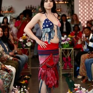 Upcycled Red & Blue Women's Skirt Set